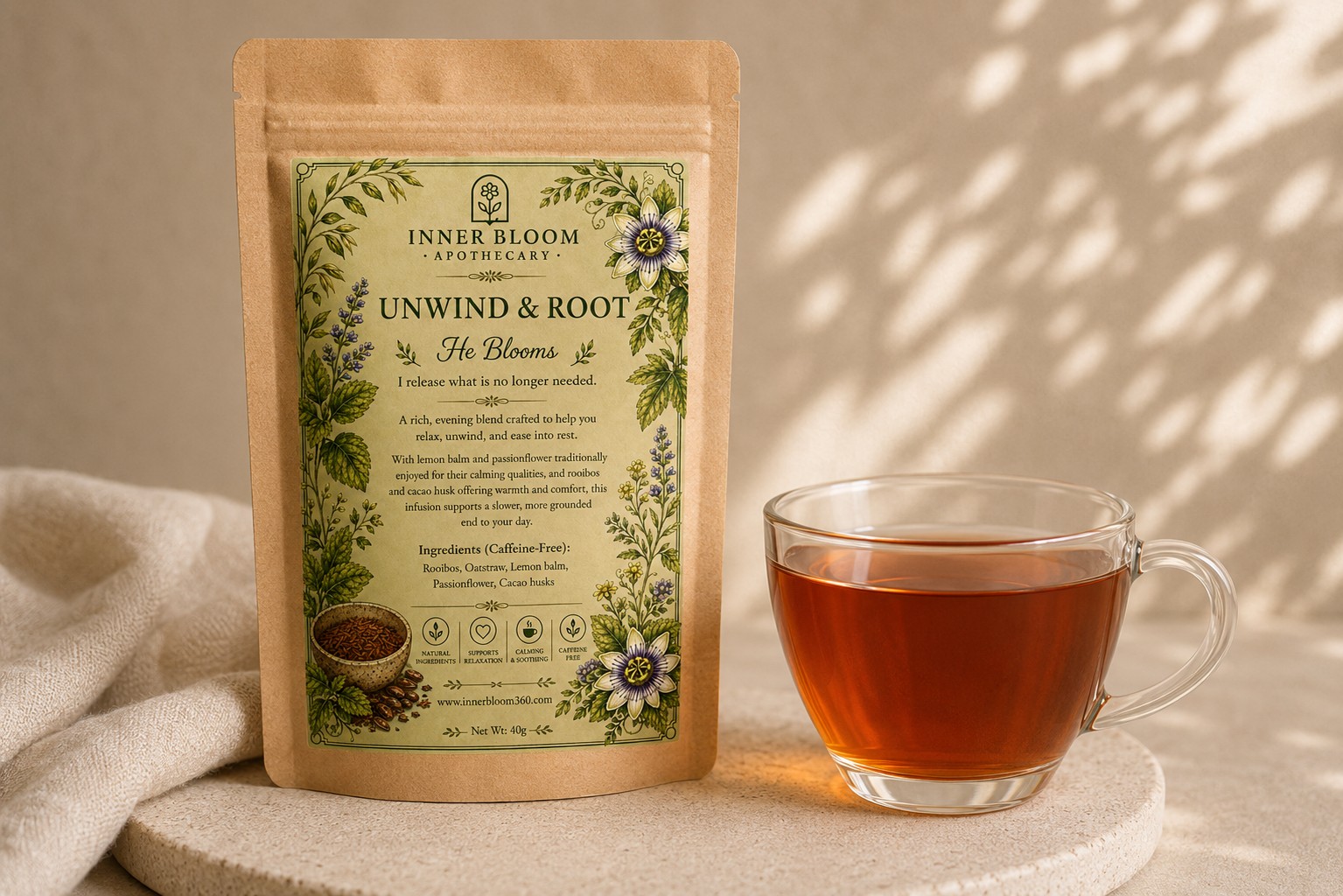 Unwind & Root front label